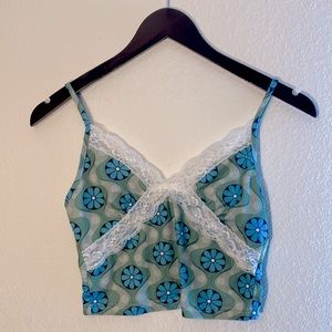 Retro flower lacey cropped tank top